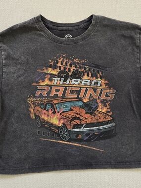 Social Culture Mineral Wash Turbo Racing Cropped Graphic Tee - L
